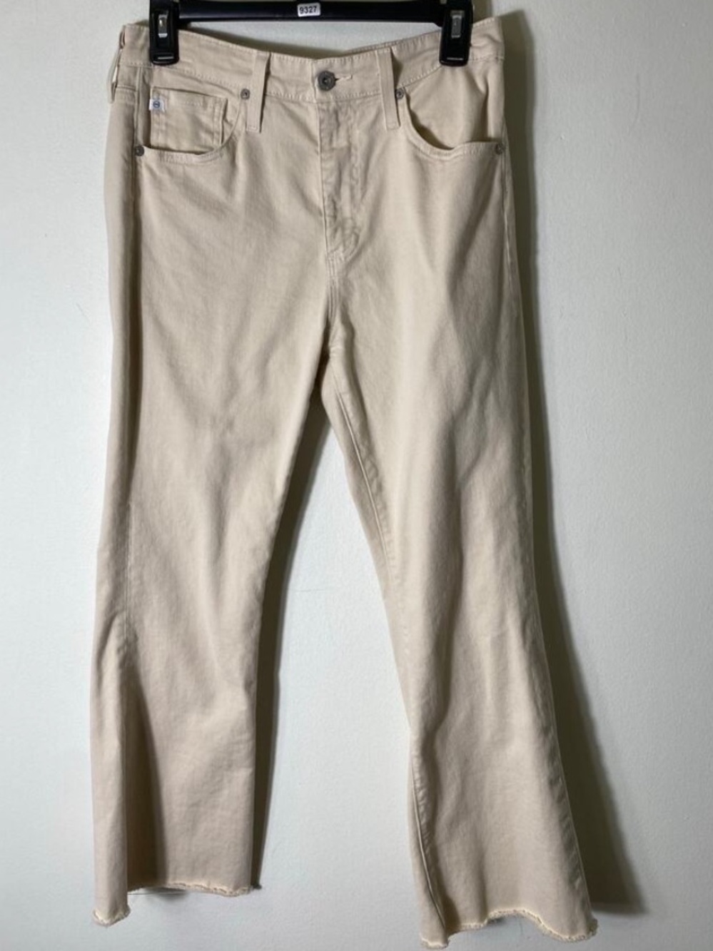 Ag Adriano Goldschmied FARRAH Boot Cut High Rise Raw Hem Crop Cream Jeans Size 4